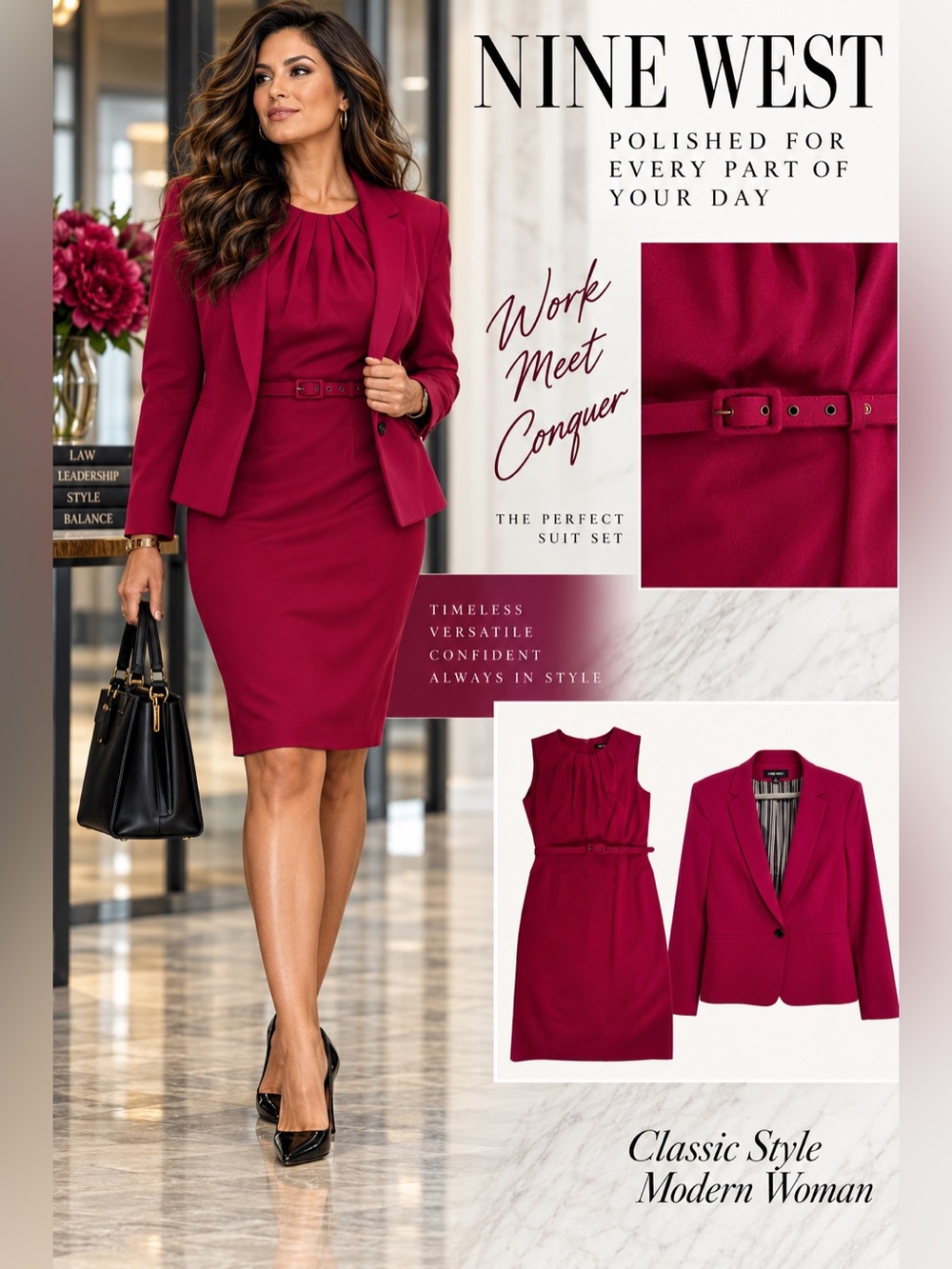 2033 Nine West Magenta Belted Dress & Suit Jacket
